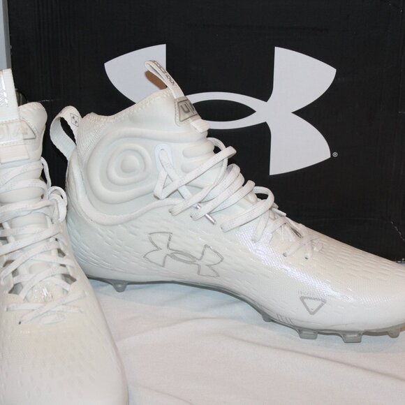 NIB MEN'S UNDER ARMOUR SPOTLIGHT LUX MX 2.0 WHITE FOOTBALL CLEATS SZ 13 - Picture 4 of 5